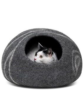 Wool Cat Cave Bed Pet Tent Hideaway Merino Felt Indoor Sleeping Bed Dark Grey